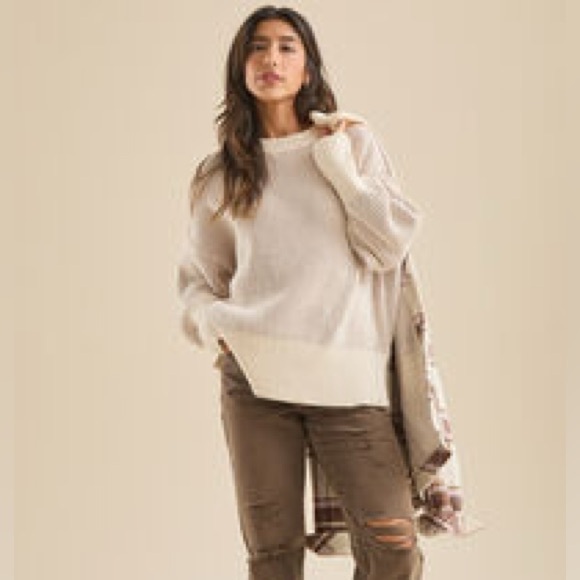Altar'd State Sweaters - Altar’d State. Alison Matte Chenille Pullover. Taupe/Cream. Size Medium.